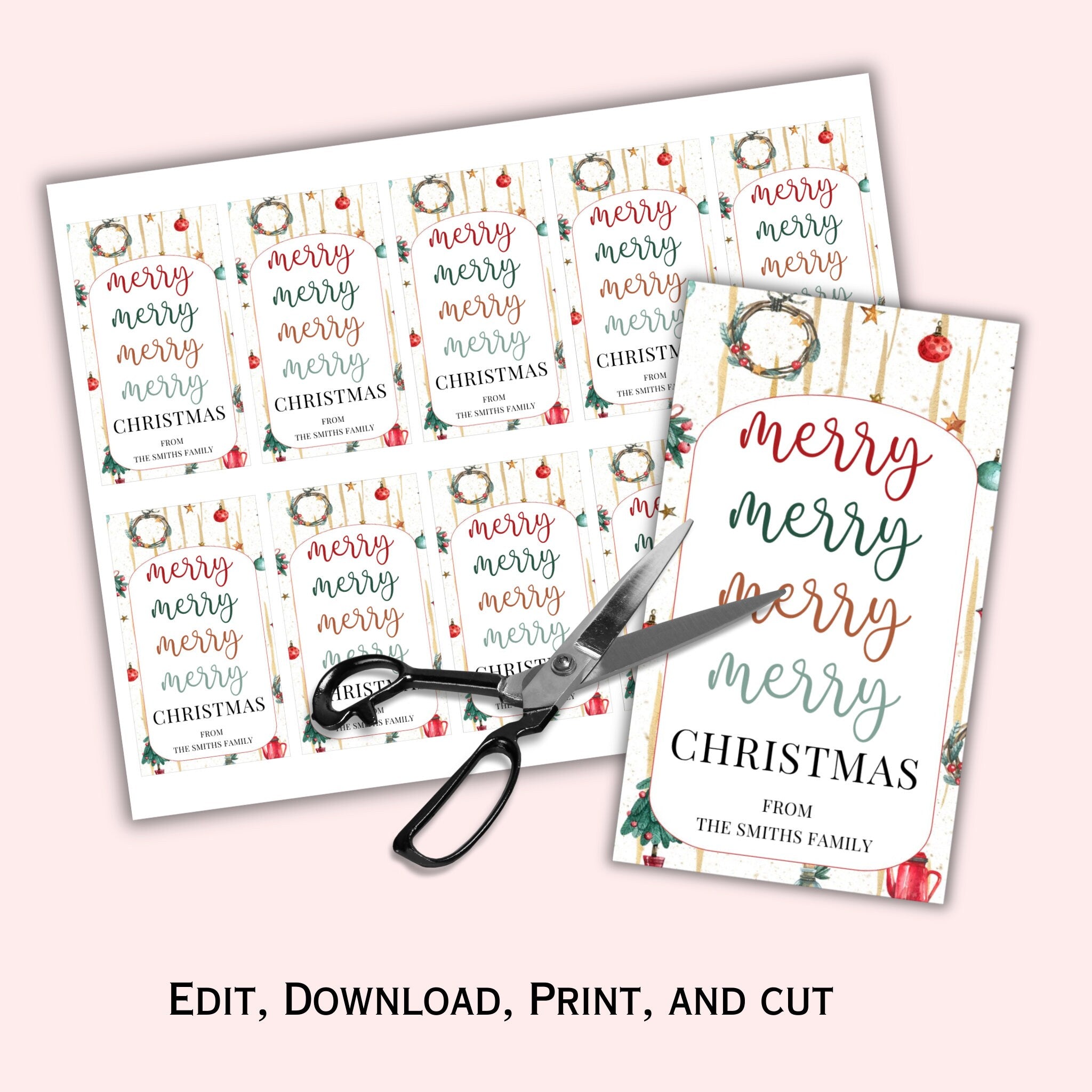 Merry Christmas Gift Tag - Editable Template