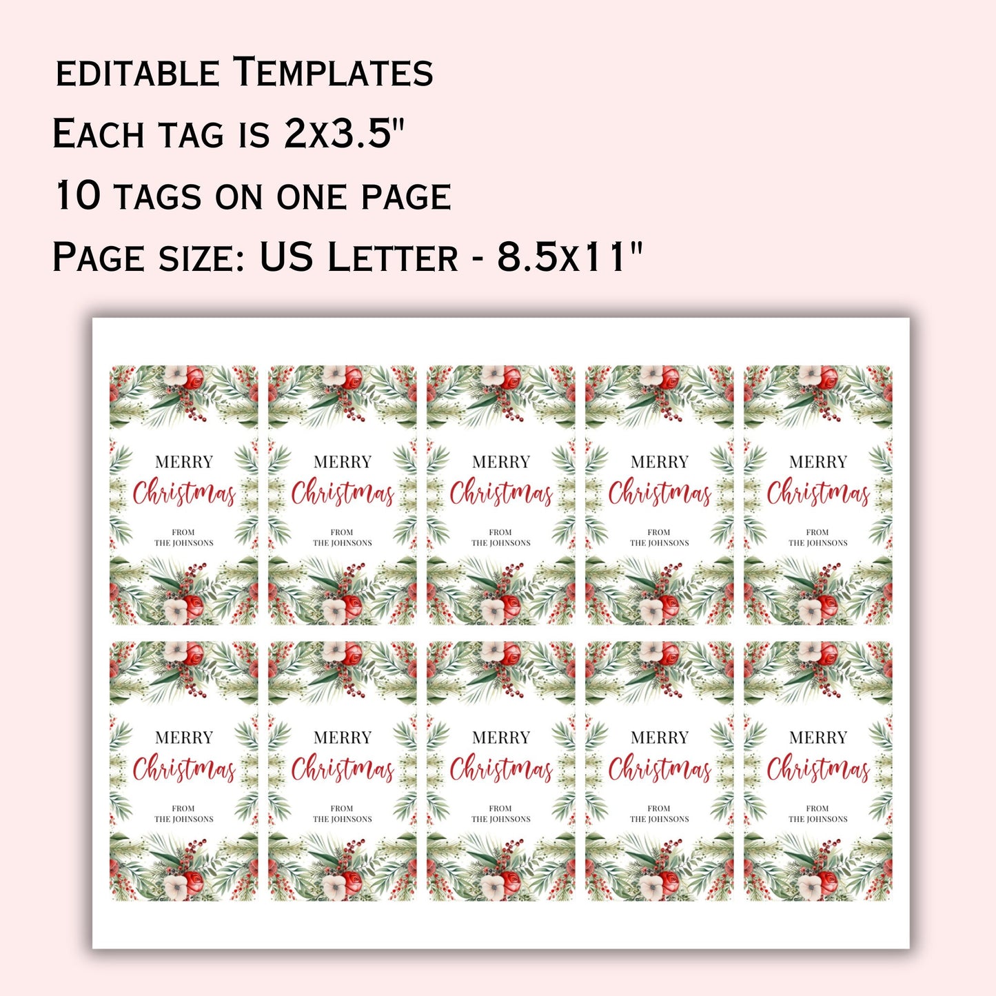 Editable Floral Christmas Gift Tag