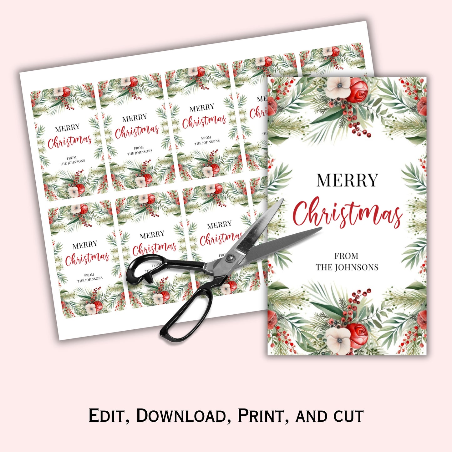 Editable Floral Christmas Gift Tag