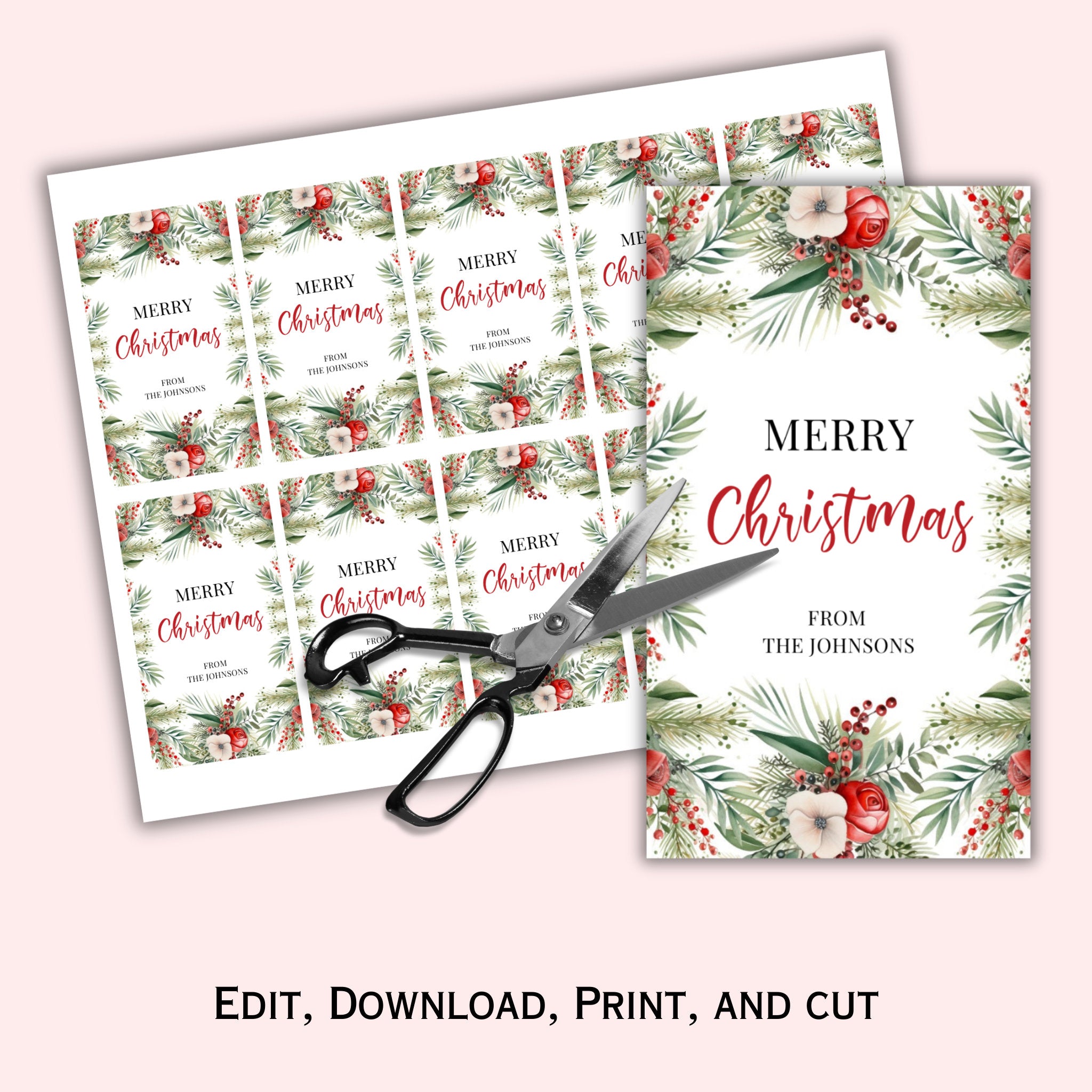 Editable Floral Christmas Gift Tag