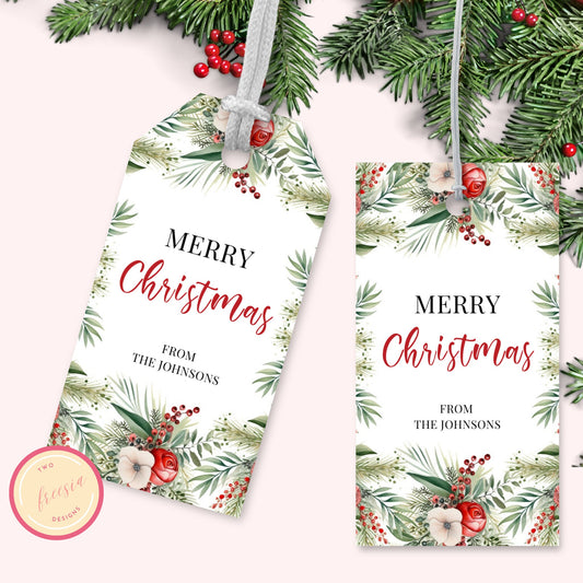 Editable Floral Christmas Gift Tag