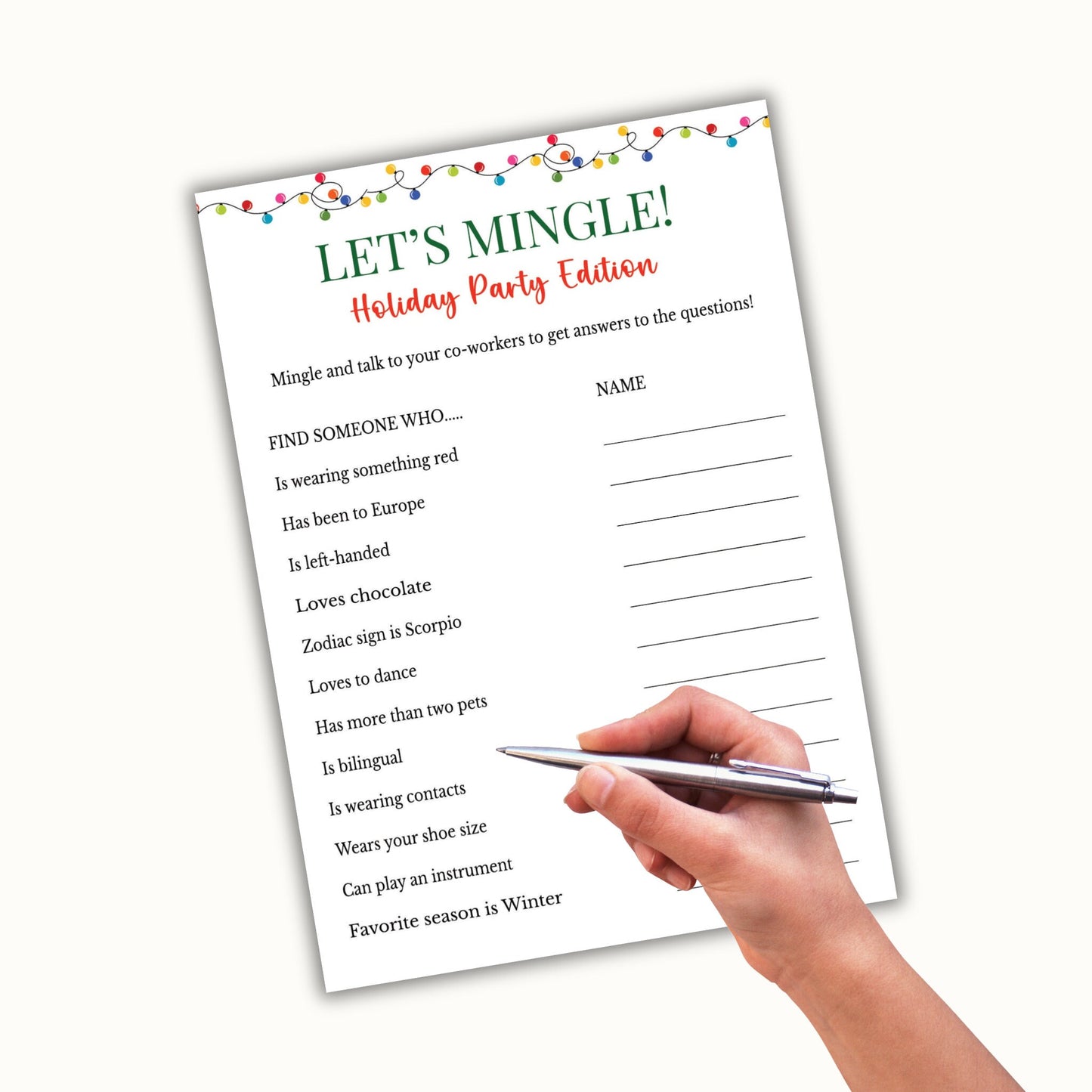 Christmas Let's Mingle Game