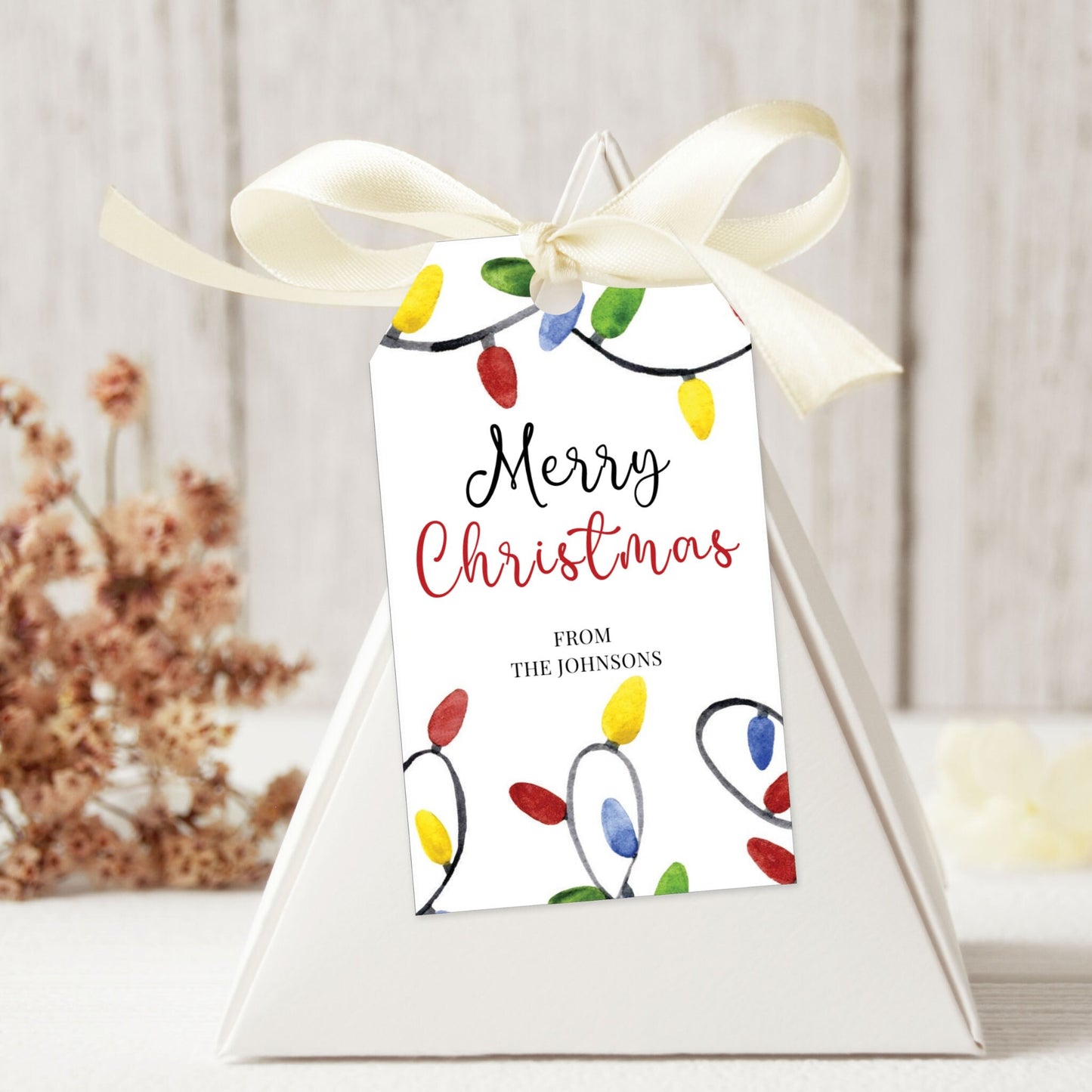 Christmas Lights Gift Tag - Editable Template