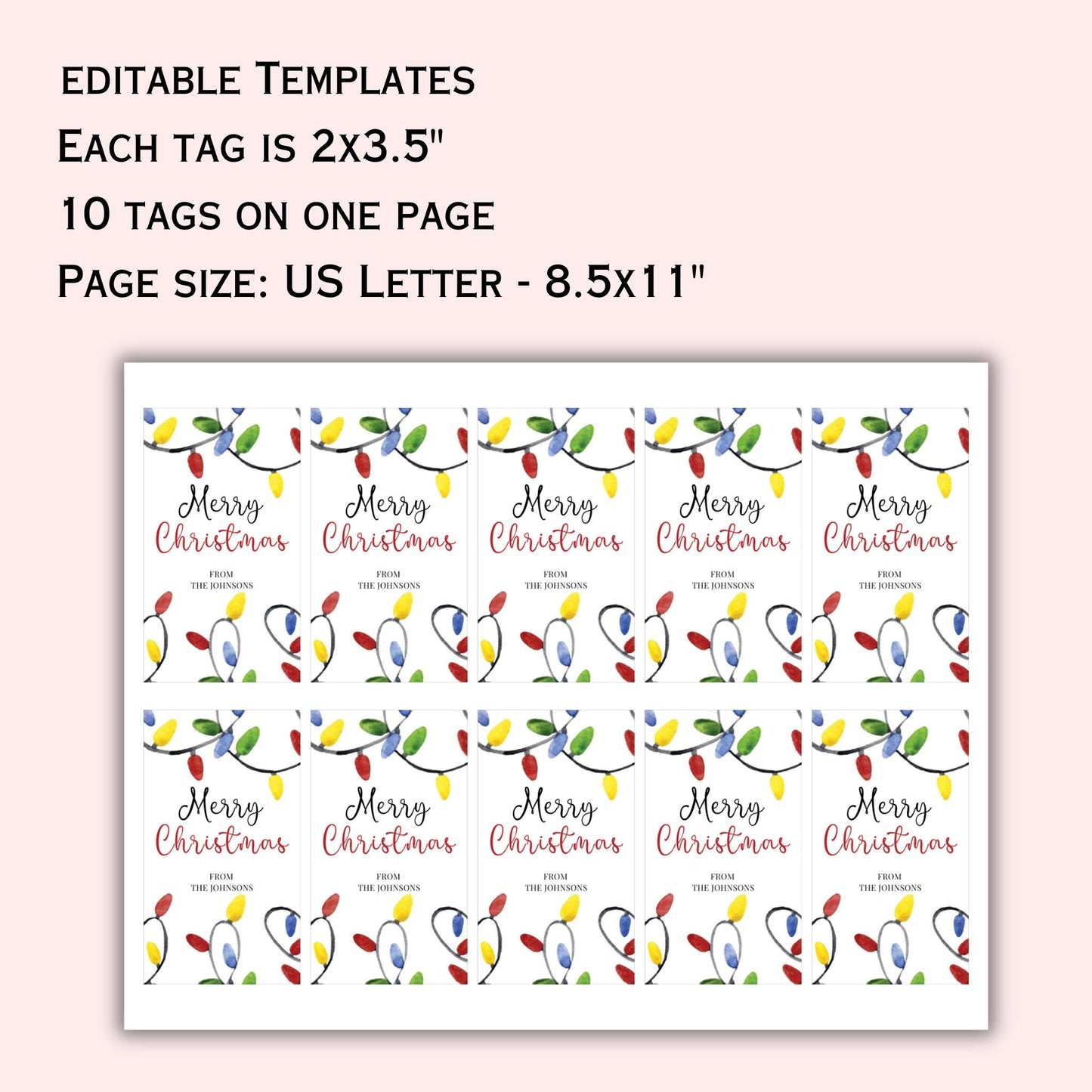 Christmas Lights Gift Tag - Editable Template