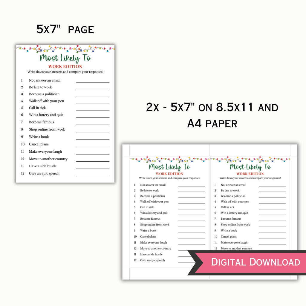 Office Holiday Party Game - Most Likely To
