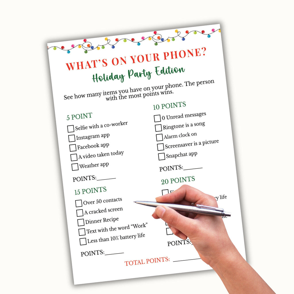 Holiday Party What's on your Phone Game -