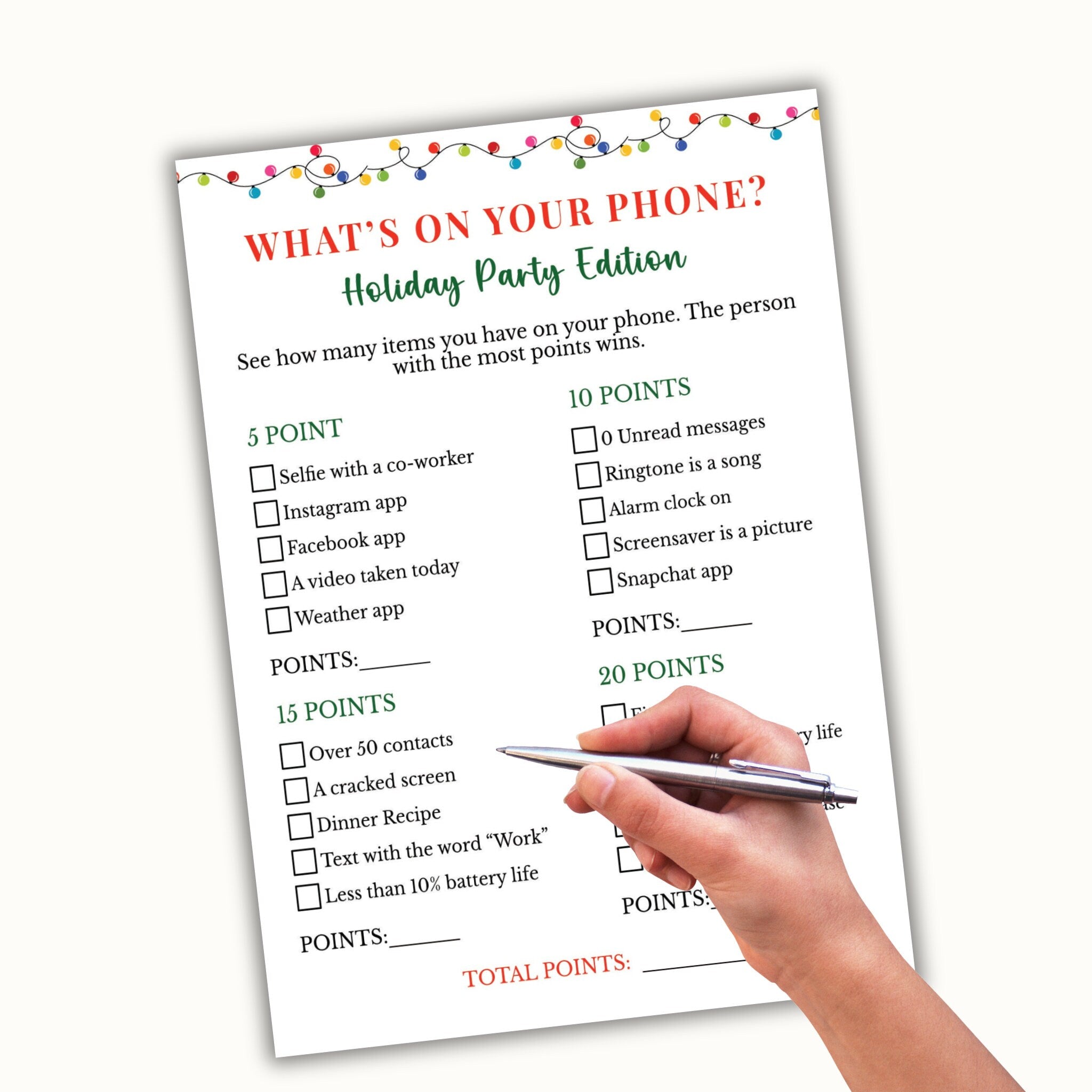 Holiday Party What's on your Phone Game -