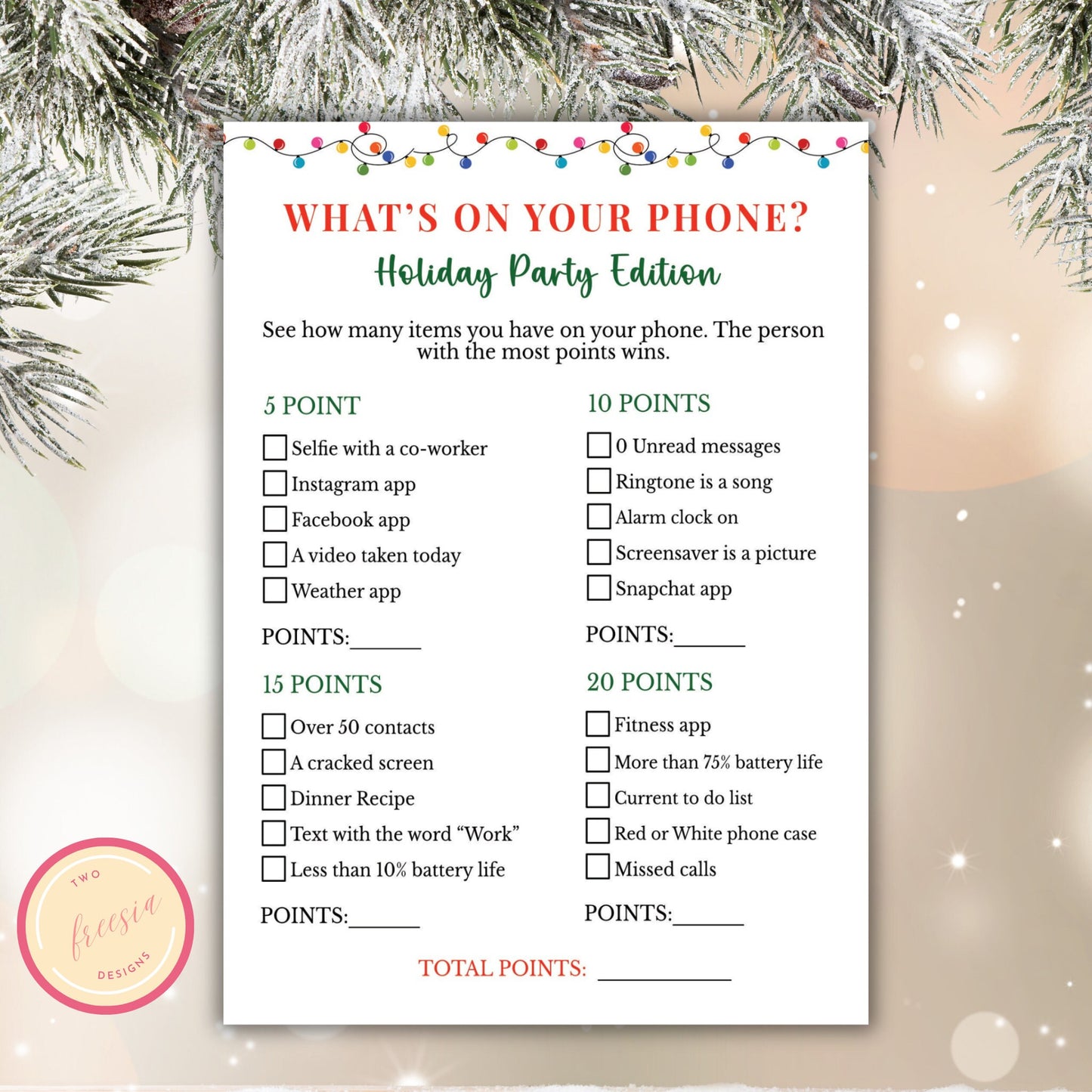 Holiday Party What's on your Phone Game -