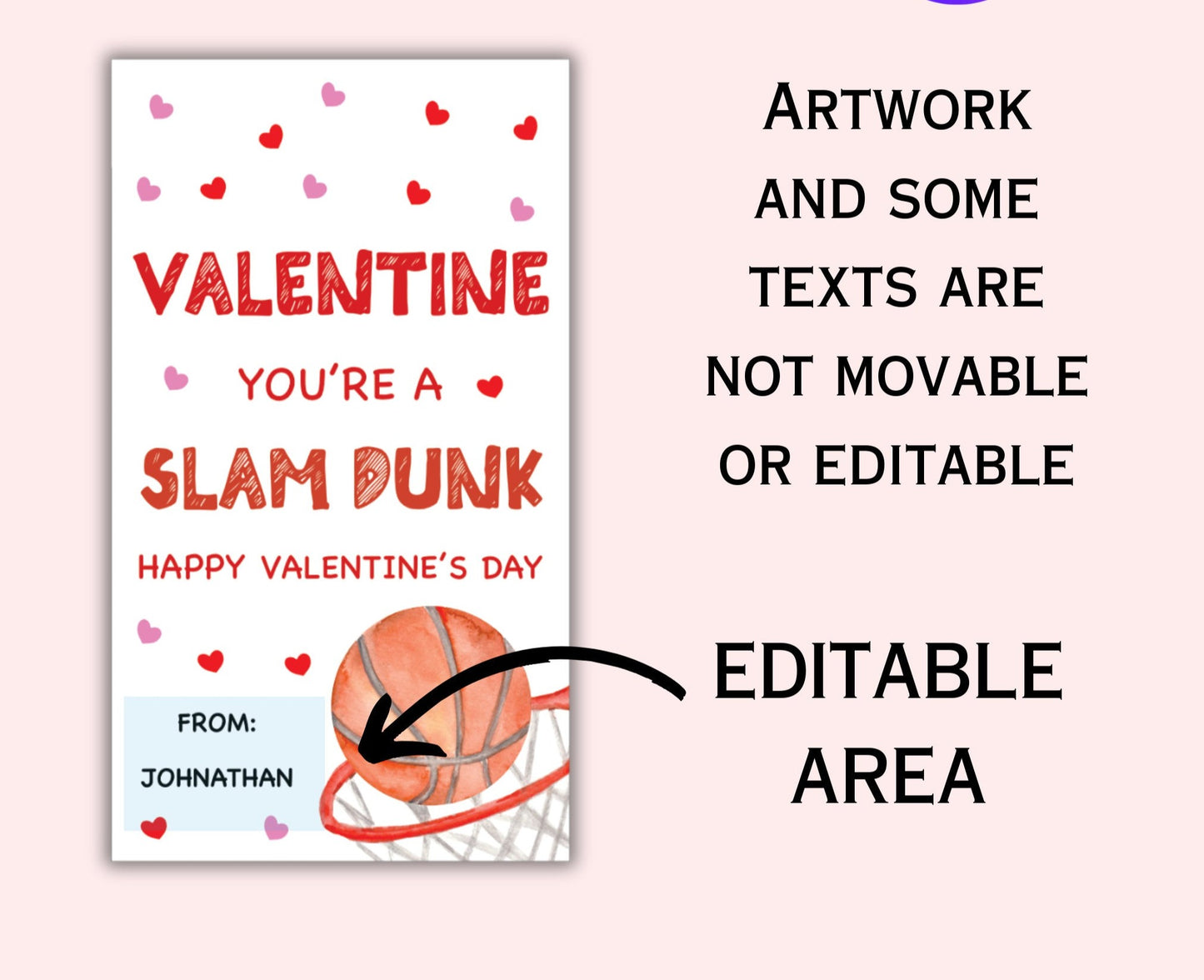 Editable Valentine Gift Tag Template - You're a Slam Dunk -