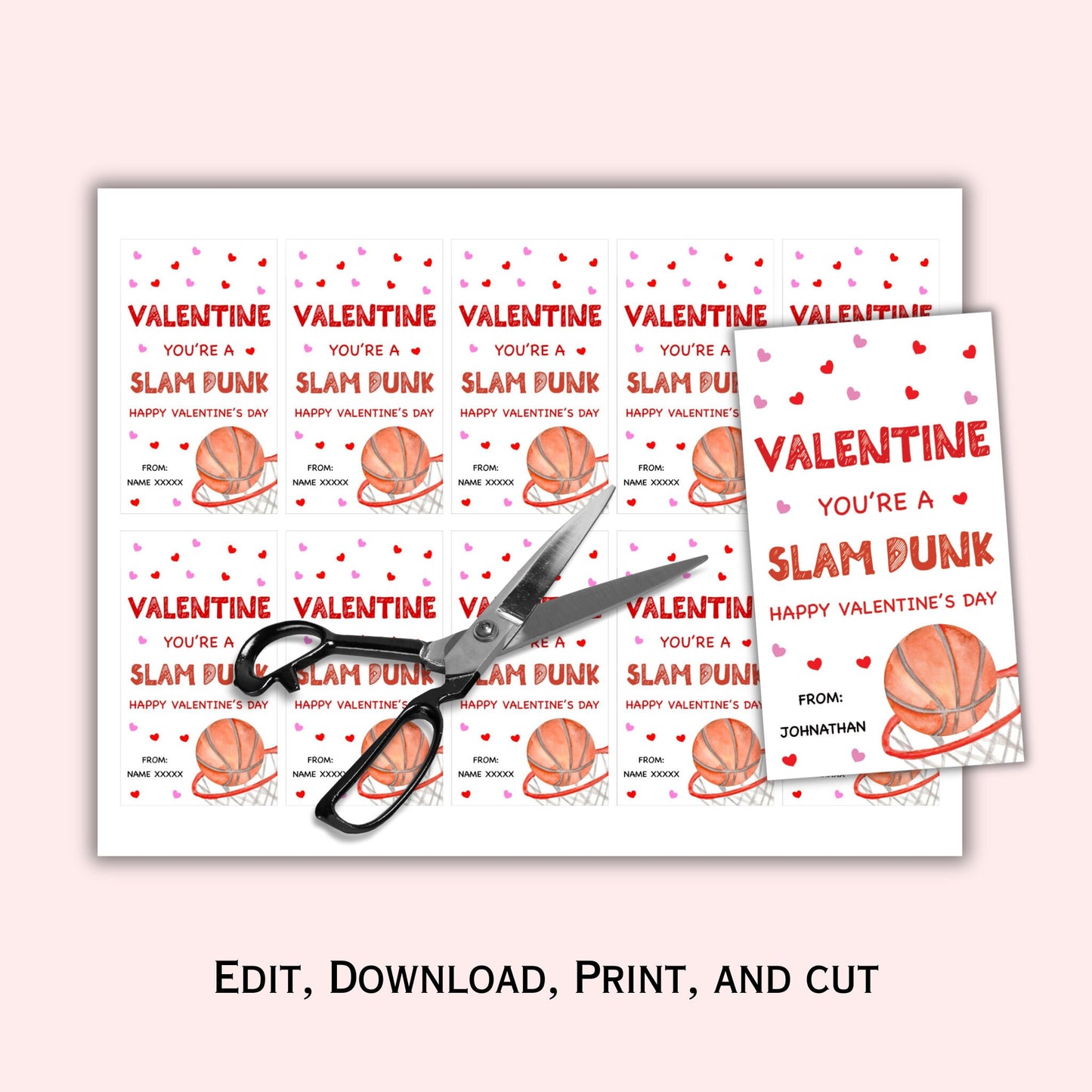 Editable Valentine Gift Tag Template - You're a Slam Dunk -