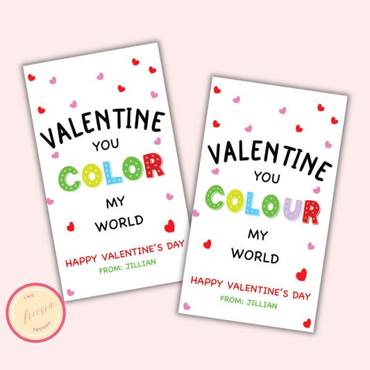 Editable Valentine Gift Tag Template - You Color my World