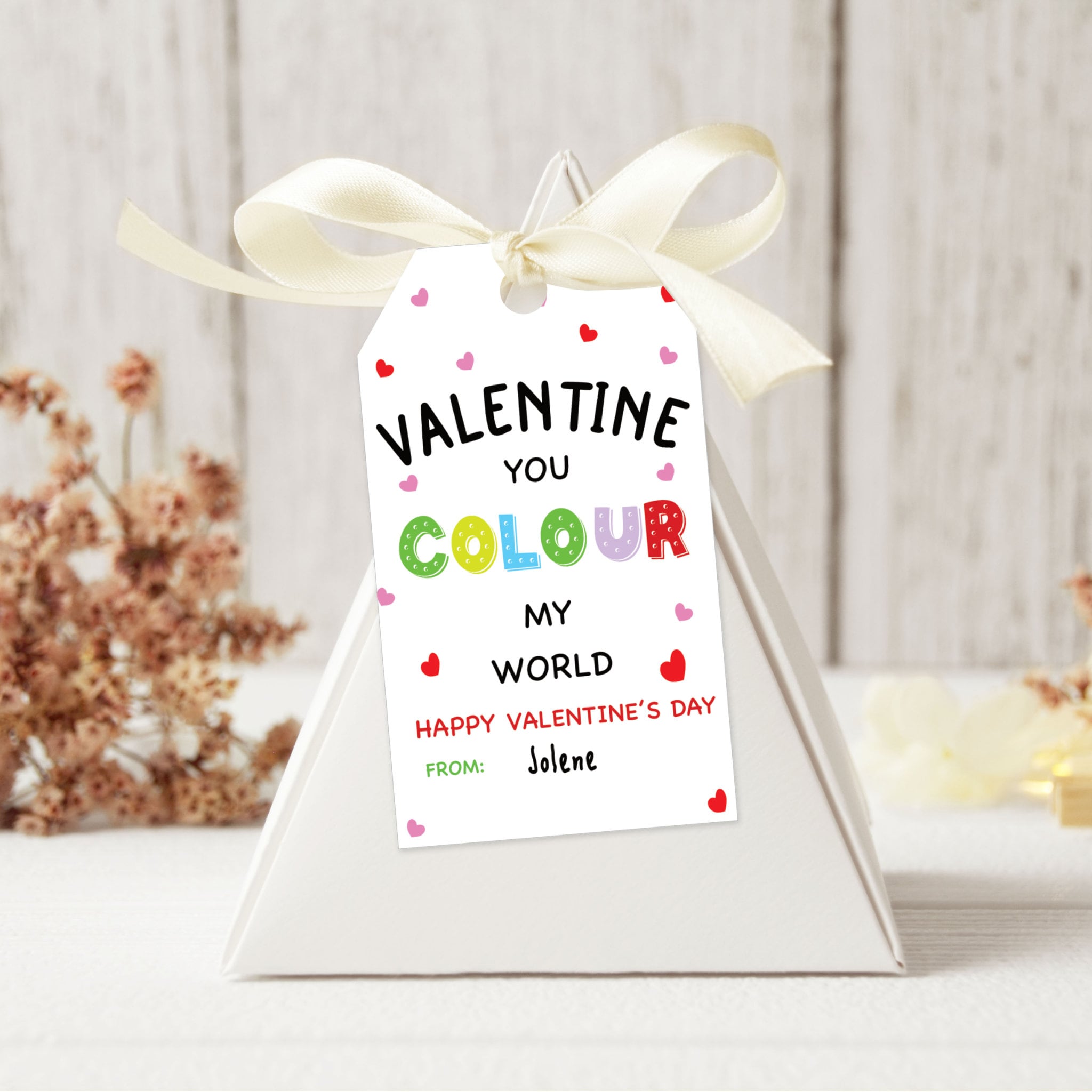Editable Valentine Gift Tag Template - You Color my World