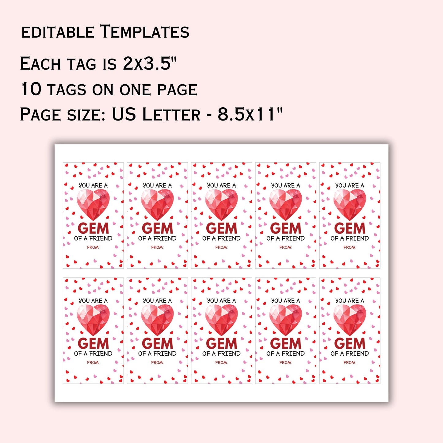 Editable Valentine Gift Tag Template - You are A Gem