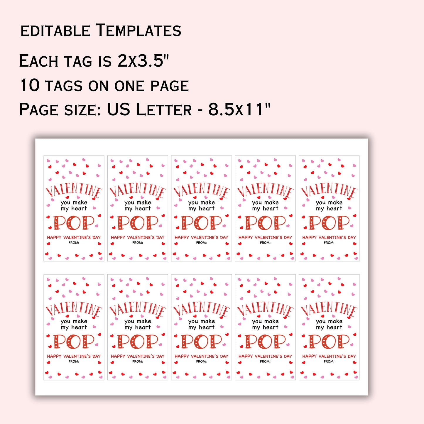 Editable Valentine Gift Tag Template - You Make My Heart Pop