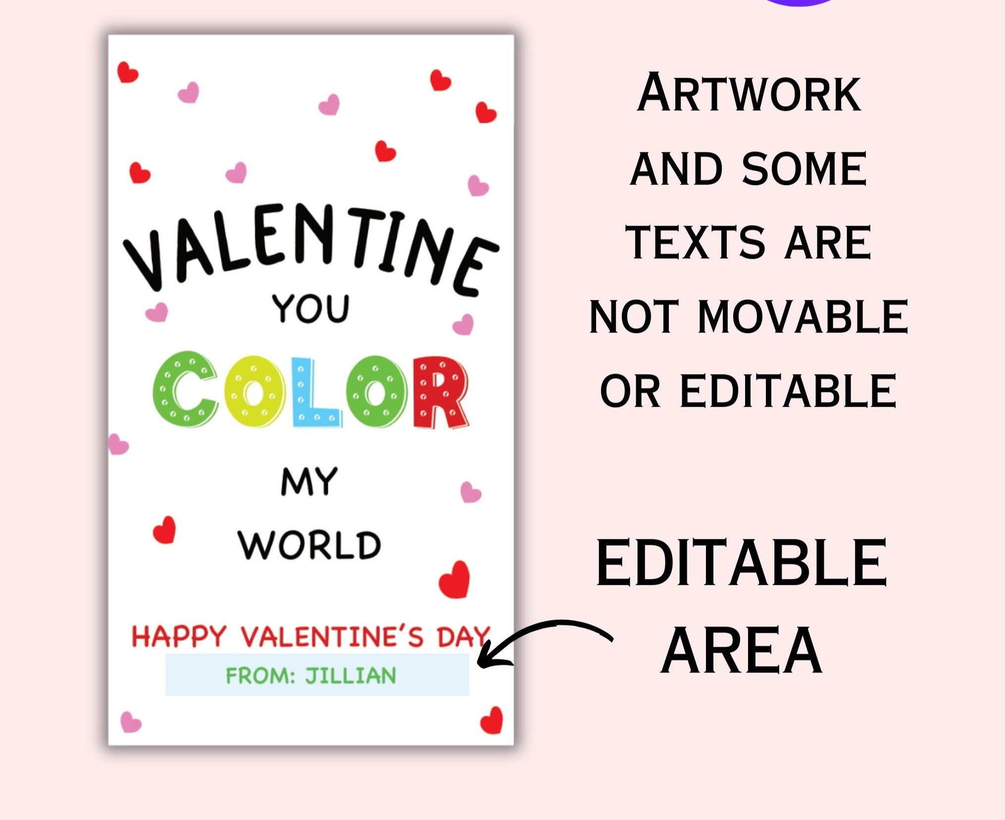Editable Valentine Gift Tag Template - You Color my World